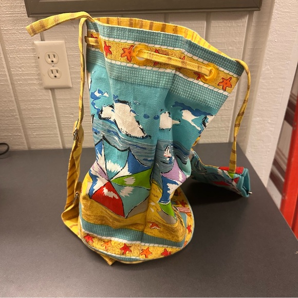 Anne Ormsby Canvas Beach Barrel Drawstring Bag Attached Makeup Zipper Pouch NICE - Picture 8 of 16